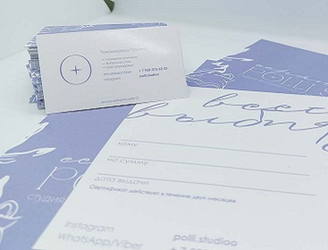 Печать для POLLISTUDIO визиток, сертификатов и прайс лист на услуги